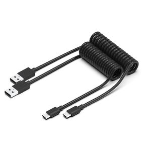 USB C to USB C Cable (3ft, 2Pack), Car Carplay Coiled Type C Charger, for iPhone 15, Samsung Galaxy S23 / S22, Note20 / 10 Series, and More