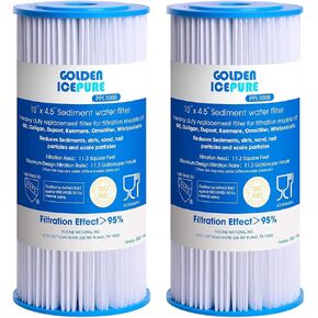 GOLDEN ICEPURE 5 Micron 10" x 4.5" Whole House Sediment Pleated Water Filter Compatible for DuPont WFHDC3001, GE FXHSC, Culligan R50-BBSA, R50-BB, W50PEHD, GXWH40L, CP5-BBS 2-PACK
