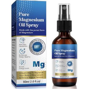 Pure Magnesium Oil Spray - 2.02fl.oz Topical Magnesium Spray for Feet, Undiluted, Organic Magnesium Spray in Bottle, Magical Magnesium Body Spray, Easy to Absortion, Get Healthy Hair & Skin