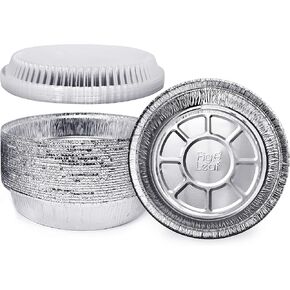 (60 Pack) Premium 7-Inch Round Foil Pans with Plastic Dome Lids l Heavy Duty l Disposable Aluminum Tin for Roasting, Baking, or Cooking