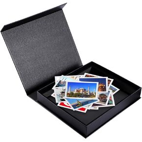 Decorative Photo Storage Box with Lid, 8x10 inch Black Photo Organizer Perfect to Store Your Pictures, Documents, Scrapbooking Supplies, Keepsakes and Other Memories in Style