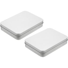 uxcell Metal Tin Box Containers, 2Pcs 4.5x3.4x0.9 Inch Silver Mini Portable Metal Rectangular Empty Hinged Tins Boxes with Lid for Candy Tins Gift Card