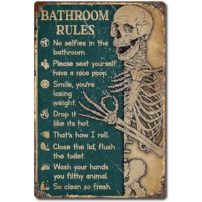 TRITXIY Bathroom Rules Skeleton Vertical Poster, Skeleton Poster, Bathroom Decor Poster,Tin Signs 1 Pieces Reproduced Vintage, Retro Poster-8x12inch(20x30cm)