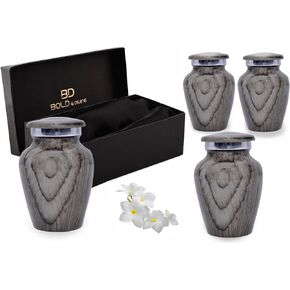BOLD & DIVINE Wood Grain Keepsake Urn | Mini Urns Set of 4 with Premium Velvet Box & Individual Bags