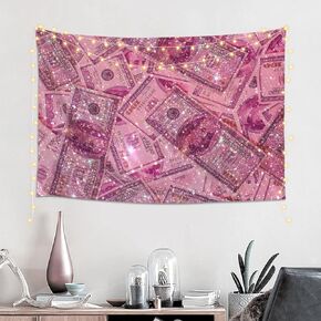 EAGSTS Pink Glitter Money Tapestry Aesthetic 2000s Vintage Tapestries Wall Hanging Cute Preppy Banner for Teen Girl Bedroom Classroom College Dorm Home Living Room Birthday Party Decor 40x60 inch