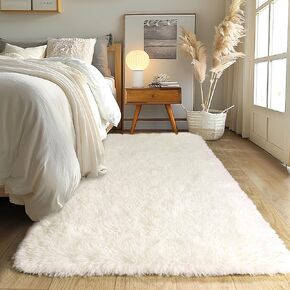 KING DARE Area Rugs for Bedroom 4x6 Black Rug, Soft Fluffy Plush Carpet Fuzzy Shaggy Furry Comfy Washable Non-Slip Modern Floor Rug for Living Room Dorm Playroom Aesthetic Indoor Decor