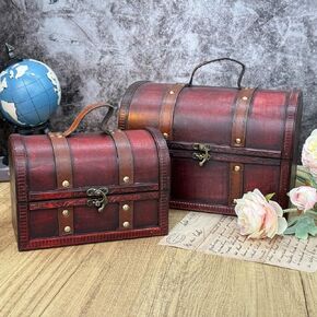 Vintage Treasure Chest Box, Wooden Box Decorative Box Decorative Storage Box With Lids, Set of 2 Private Keepsake Storage Box for Kids Women Jewelry, Gift, Handmade Craft