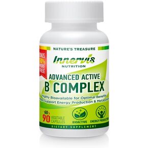 Advanced Active Vitamin B-Complex 90 Veggie Capsules Highly Bioavailable Energy Production Brain Heart Health Supplement