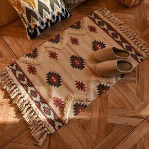 Boho Kitchen Rugs Washable, Small Non-Slip Entry Rugs for Inside House, Area Rugs for Bedroom Floor Doormat Carpet for Bathroom Entryway Laundry Living Room (2' x 4.3', 10 White)