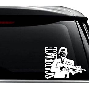 Scarface Tony Montana Decal Sticker For Use On Laptop, Helmet, Car, Truck, Motorcycle, Windows, Bumper, Wall, and Decor Size- [10 inch] / [25 cm] Wide / Color- Gloss White