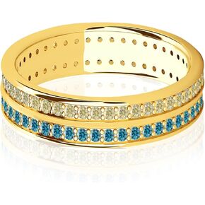 Blue and Yellow Eternity Band Ring | Ukraine Flag | Genuine .925 Sterling and 5A Cubic Zirconia
