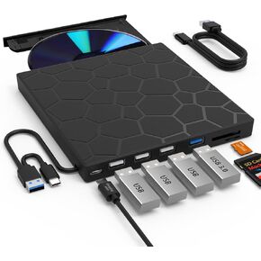 16X External Blu-ray Drive, 5.25’ USB3.0 and Type-C External Bluray Drive for Both Mac/PC