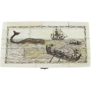 معلمو الكنز الاستنساخ وهمية محفورا Scrimshaw العظام الفن صيد الحيتان السفينة صندوق مجوهرات الحوت الصدر