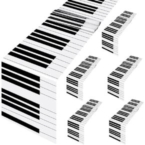 6 Pcs Plastic Musical Table Runner Waterproof Music Black White Piano Table Runner Musical Entertainment Runner Decor for Music Party Decorations Wedding Table Kitchen Gift,108 x 13 Inch