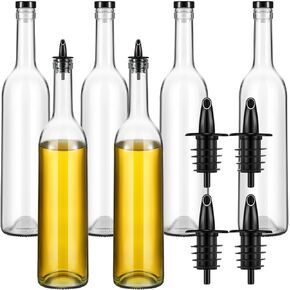 Baderke 6 Pack Glass Long Neck Bottles with Pourer and Caps Glass Liquor Bottle Syrup Bottle Clear Wine Bottles with Spout for Liquor Juice Home Party Bar Kitchen Accessories(Plastic) in Kuwait