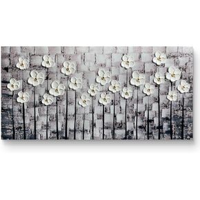 TBHAPY Blue White Flower Modern Abstract Painting Canvas Wall Art Hand Painted 3D Oil Painting for Living Room Bedroom Decoration (40 x 20 inch)