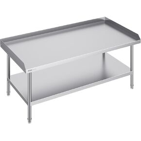 VEVOR Stainless Steel Work Table, 24 x 28 x 30 Inch Commercial Food Prep Worktable with 4 Wheels, Casters, 3-Sided Backsplash Heavy Duty Prep Worktable, Metal Work Table for Restaurant Home Hotel