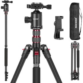 NEEWER 77" Camera Tripod Monopod with Phone Holder, Portable Travel Tripod with Remote, 360° Ball Head, 2 Axis Center Column, Arca QR Plate and Bag, Aluminum DSLR Tripod 34lb Max Load, TP77