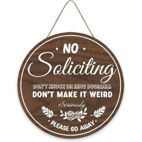 Rustic No Soliciting Door Signs for Home,Funny No Solicitors Sign Hanging Decorations(12X12inch) Do not Knock or Ring Doorbell Wooden Signs for Home,House,Front Door Decor