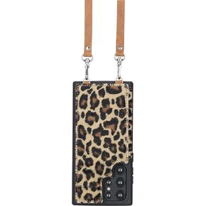 Bayelon Leather Crossbody Phone Case Compatible with Samsung Galaxy S22 Ultra, Full Grain Leather Card Holder Case with Leather Shoulder Strap (Floater Black)