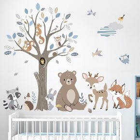 decalmile Jungle Animals Tree Branch Wall Decals Safari Monkey Giraffe Lion Wall Stickers Baby Nursery Kids Room Daycare Wall Decor