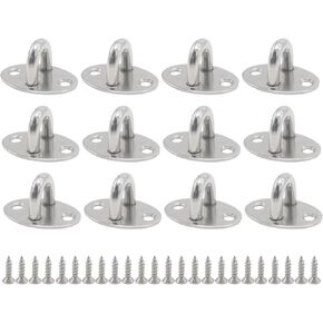 12 Pack Stainless Steel Ceiling Hooks, Heavy Duty Pad Eye Plate Wall Mount Ring Hooks for Indoor & Outdoor Use, Ideal for Lamps, Plants, Lanterns, Wind Chimes
