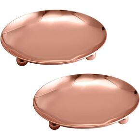 2 Pieces Candlestick Plates Pedestal Candle Stand Decorative Candlestick Holder Iron Plate Candle Holder Decorative Iron Pillar Candle Plate 4.33 inch Candle Plate Candle Holder, Rose Gold