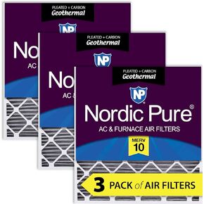 Nordic Pure 30x32x2 (29 1/2 x 31 3/4 x 1 3/4) Geothermal MERV 10 Pleated Plus Carbon AC Furnace Air Filters 3 Pack