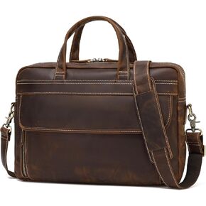 Hespary Vintage Genuine Leather Briefcase for Men, Business Travel Work Messenger Bags, 16 Inches Laptop bag