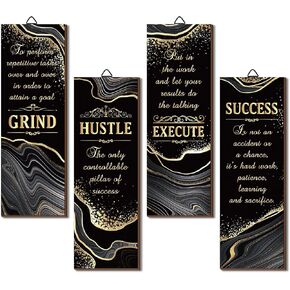 Honoson 4 Pcs Inspirational Office Wall Decor Motivational Rustic Wall Art Inspirational Hanging Wooden Wall Plaques Sayings Motivational Quote Signs (15.8 x 6 Inch)