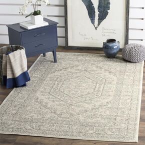 SAFAVIEH Adirondack Collection 4' Square Ivory / Silver ADR108B Oriental Medallion Non-Shedding Living Room Bedroom Accent Rug