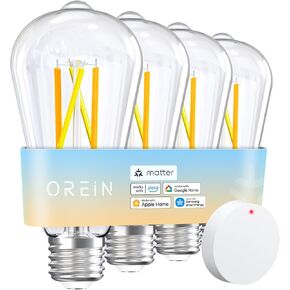 OREiN Smart Edison Light Bulbs, 2.4 Ghz Wi-Fi ST19(64) Vintage Light Bulbs E26, 800LM Dimmable via app, 2700-6500K Tunable, Smart LED Filament Bulb Works with Alexa/Google Home, 60W Equivalent 4Pack