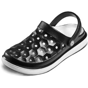 Joybees Womens Varsity Clog, Comfortable Slip-on Water Friendly Athletic Clog, Adults Varsity Clog, Two-Tone Black/White, Women's Size 5