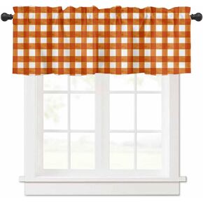 DecorLovee Burnt Orange Checkered Curtain Valances for Windows Living Room, Farmhouse Buffalo Plaid Curtain Toppers and Valances for Bedroom, Rod Pocket Curtains Kitchen Valances 60"x18"