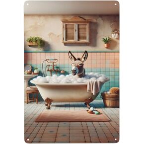Rustic Charm & Whimsy Donkey Bath Time Metal Tin Sign for Home Decor,Perfect for Bathroom Wall Art decor,Farmhouse Style, Vintage Antique Design signs gifts 12x16inch