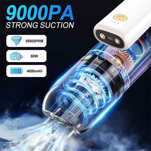 9000Pa Handheld Vacuum Cleaner with LED Light 180° Foldable Multifunctional Vacuum Cleaner for Blowing Vacuuming Pumping Strong Suction Rechargeable Mini Vacuums for Car Home Office in Saudi Arabia