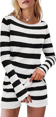 BZB Womens Striped Sweater Lounge Set lounge Knit Pajamas Long Sleeve Casual Outfits 2 Piece with Pockets in Saudi Arabia