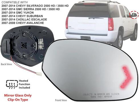 APA Replacement Mirror Glass Power Heated with LED Signal for 2007-2014 SILVERADO TAHOE SUBURBAN Driver Left Side 15874992 25892978 GM1323349 GM1323354 GM1324138 in Kuwait