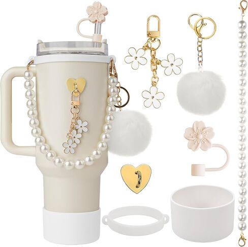 for Stanley Cup Accessories Set, Stanley Accessories 40 oz, Accesorios Stanley with Food-Grade Stanley Straw Cover, Stanley Tumbler Accessories Beautify Your Cup, Unique Gifts for Women, White in Saudi Arabia