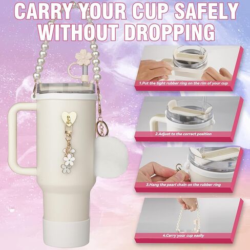 for Stanley Cup Accessories Set, Stanley Accessories 40 oz, Accesorios Stanley with Food-Grade Stanley Straw Cover, Stanley Tumbler Accessories Beautify Your Cup, Unique Gifts for Women, White in Saudi Arabia
