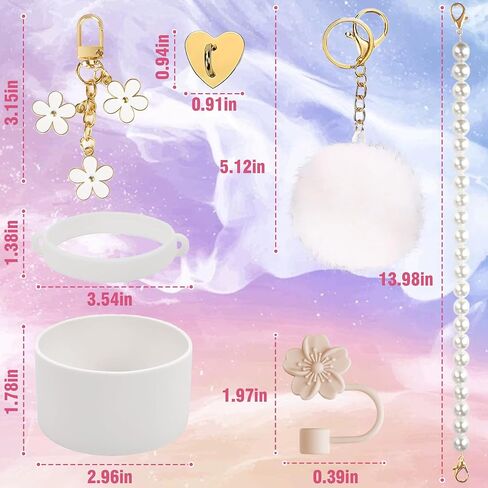 for Stanley Cup Accessories Set, Stanley Accessories 40 oz, Accesorios Stanley with Food-Grade Stanley Straw Cover, Stanley Tumbler Accessories Beautify Your Cup, Unique Gifts for Women, White in Saudi Arabia