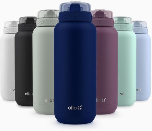Ello Cooper 32oz Stainless Steel Water Bottle Vacuum Insulated with Straw and Carry Handle, Leak Proof Locking Lid with Soft Silicone Spout, Dishwasher Safe, Winter Solstice in Kuwait