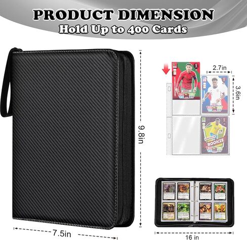 Card Binder for Pokemon Card, 4 Pocket 50 Double-Sided Pages for 400 Card Pocket Premium Zip PU Card Binder for Pokemon, Collectible For TCG,MTG,Baseball,Football Trading Card Game(Black) in Saudi Arabia