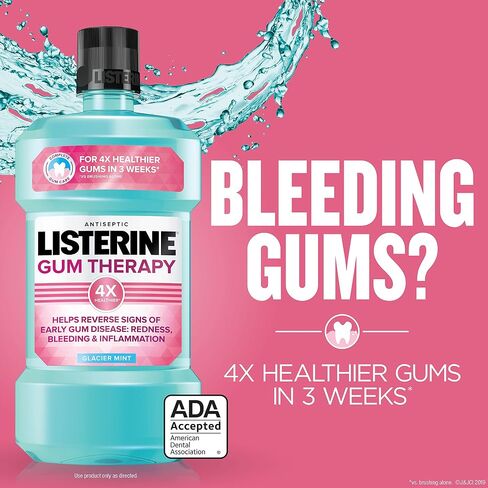 Listerine Gum Therapy Antiplaque & Anti-Gingivitis Mouthwash, Antiseptic Oral Rinse Helps Reverse Signs of Early Gingivitis, ADA accepted, TSA-Compliant Travel-Size, Glacier Mint, 95 mL (Pack of 6) in Saudi Arabia