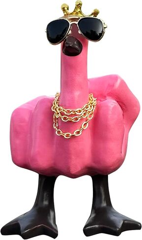 تمثال منحوتة من Finger Duck King Collectibles، تمثال راتنج بطة مضحك مع نظارات تاج صغير وقلادة، ديكور منزلي رائع، ملحقات السيارة مكتب المكتب المنزلي (الوردي والبني) in Saudi Arabia