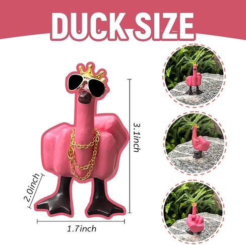 تمثال منحوتة من Finger Duck King Collectibles، تمثال راتنج بطة مضحك مع نظارات تاج صغير وقلادة، ديكور منزلي رائع، ملحقات السيارة مكتب المكتب المنزلي (الوردي والبني) in Saudi Arabia