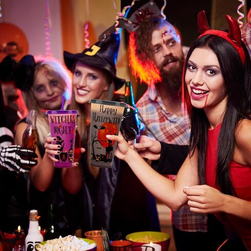 Halloween Decorations Color Changing Reusable Cups with Lids and Straws - 12 Pack 24 oz Plastic Tumblers Bulk with Lids and Straws - Reusable for Party Cups in Saudi Arabia