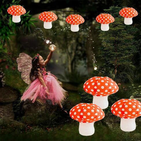 4 pcs Mushroom Lantern, Foldable Hanging Ornament Mushroom Lanterns, for Wonderland Themed Party Wedding Decor 8 inch, 12 inch in Saudi Arabia