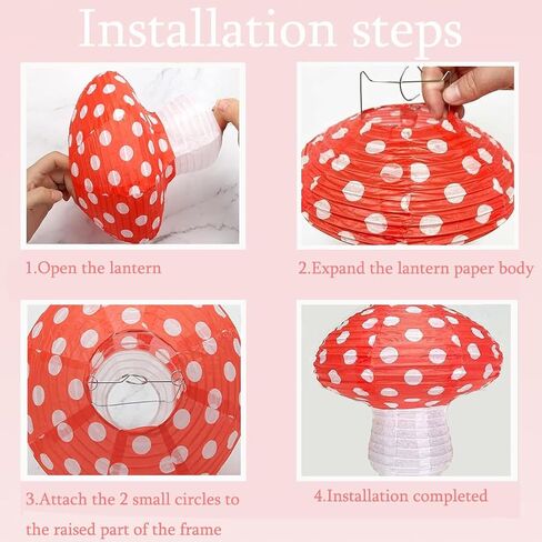 4 pcs Mushroom Lantern, Foldable Hanging Ornament Mushroom Lanterns, for Wonderland Themed Party Wedding Decor 8 inch, 12 inch in Saudi Arabia