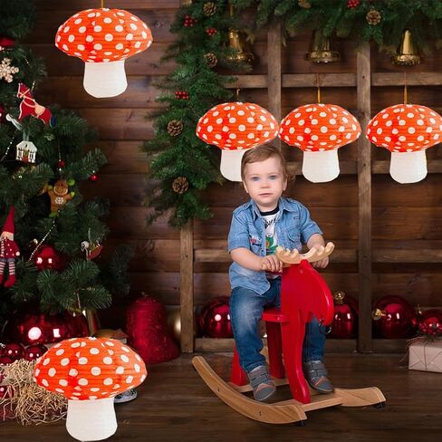 4 pcs Mushroom Lantern, Foldable Hanging Ornament Mushroom Lanterns, for Wonderland Themed Party Wedding Decor 8 inch, 12 inch in Saudi Arabia
